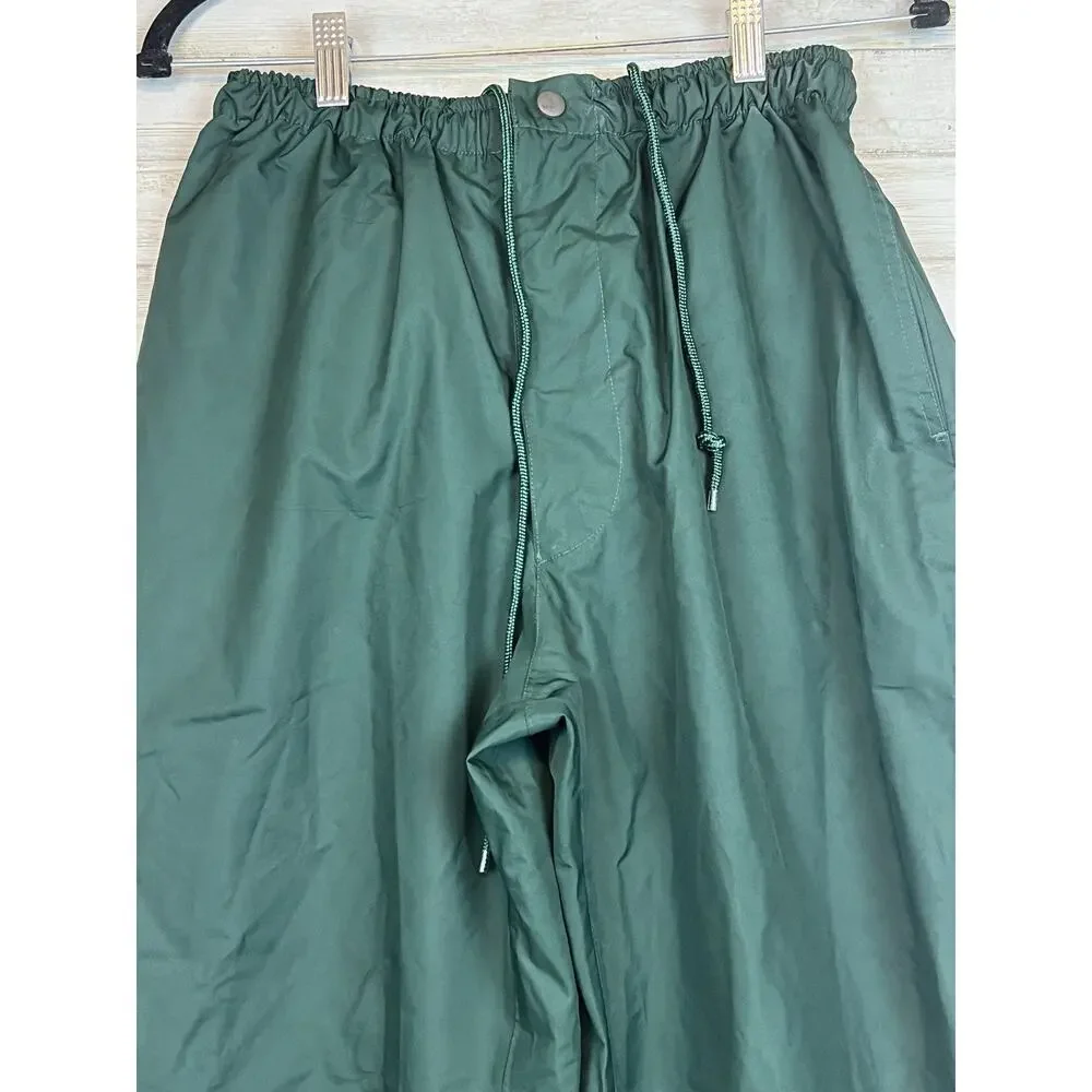 Vintage 90s Pin High Green Nylon Ski Pants Snap Hem Drawstring Waist 30x27
